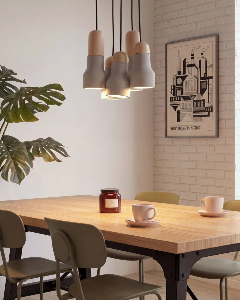 Lampada a sospensione a grappolo a 5 luci in cemento colore grigio stile moderno industriale