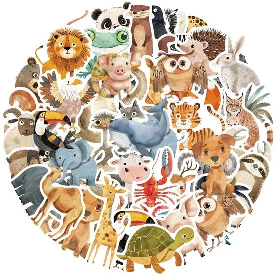 Etichette in vinile - Stickers animali riciclabili - Ecosostenibili - 100 pezzi - Etichette impermeabili - Decorazioni per laptop, chitarra, frigorifero