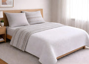 Completo Lenzuola Letto In 100% Cotone Rigato Zig Zag Disegno Baia - Maxi - Beige