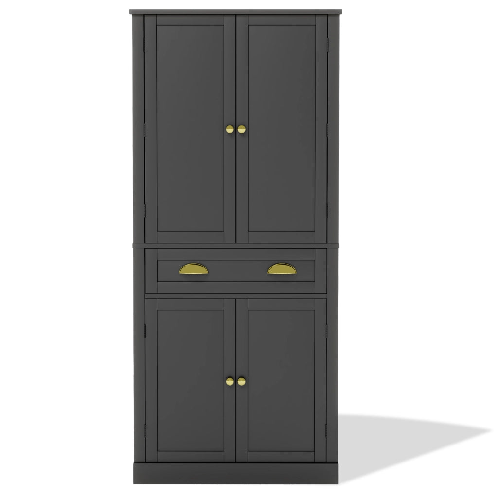 Credenza da Cucina Alta con 4 Ante; 1 Cassetto e 4 Ripiani Regolabili; in MDF; Nero; 80 x 40 x 182 cm