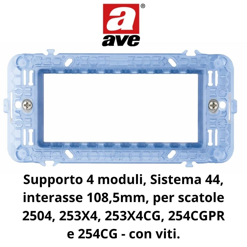 Supporto placche ave s44 per scatole rettangolari con viti *** numero posti 4 moduli, confezione 1