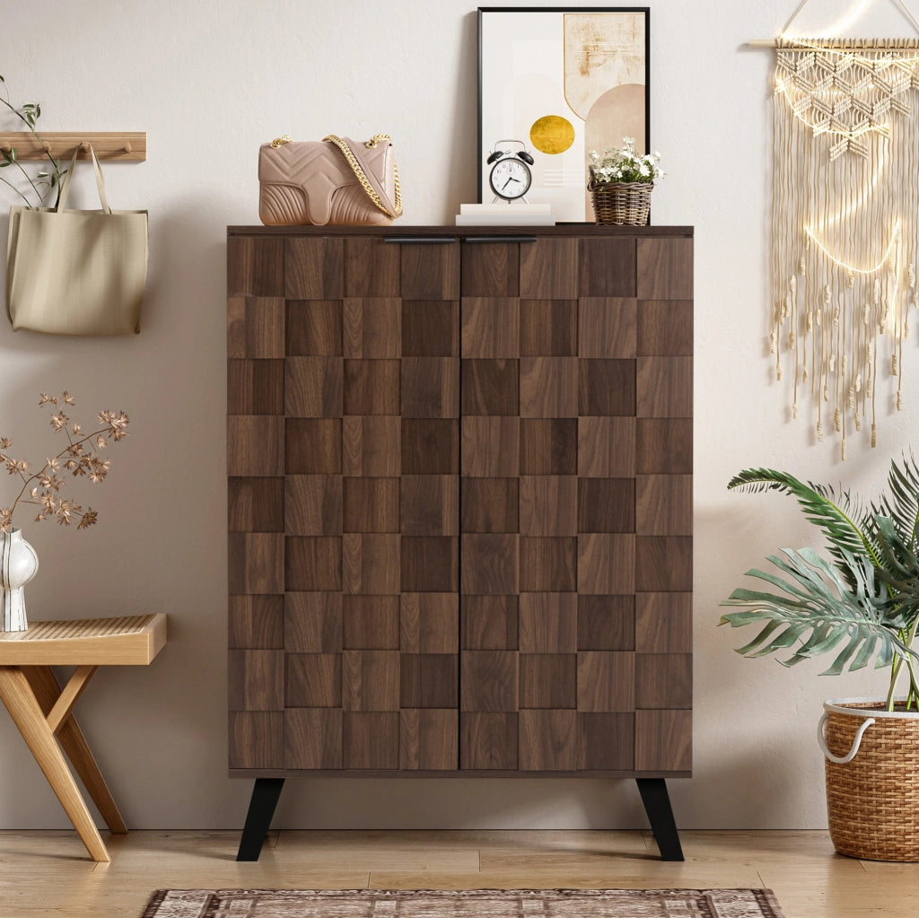 Armadio portascarpe moderno 80 x 35;5 x 110 cm in truciolare effetto legno scuro; con ripiani regolabili