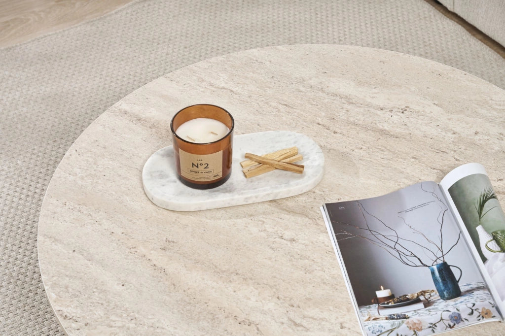 Tavolino in legno "Soleil" - 90 x 90 x 40 cm - Travertino