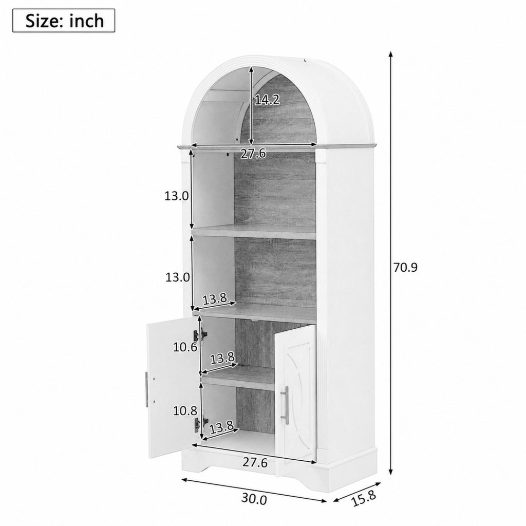 Credenza alta con 3 vani aperti, ripiano regolabile e LED, mobile buffet per cucina bianco 76,2 × 40,1 × 180 cm