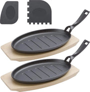 Set di Pannini Grill a Ghiaccio in Acciaio con Sottopiatto in Legno – 27 cm – Pannini Multifunzionali per Cottura e Grilling