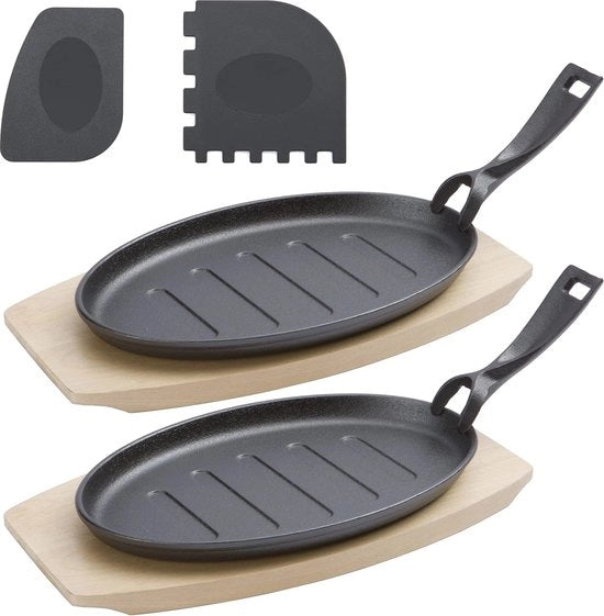 Set di Pannini Grill a Ghiaccio in Acciaio con Sottopiatto in Legno – 27 cm – Pannini Multifunzionali per Cottura e Grilling
