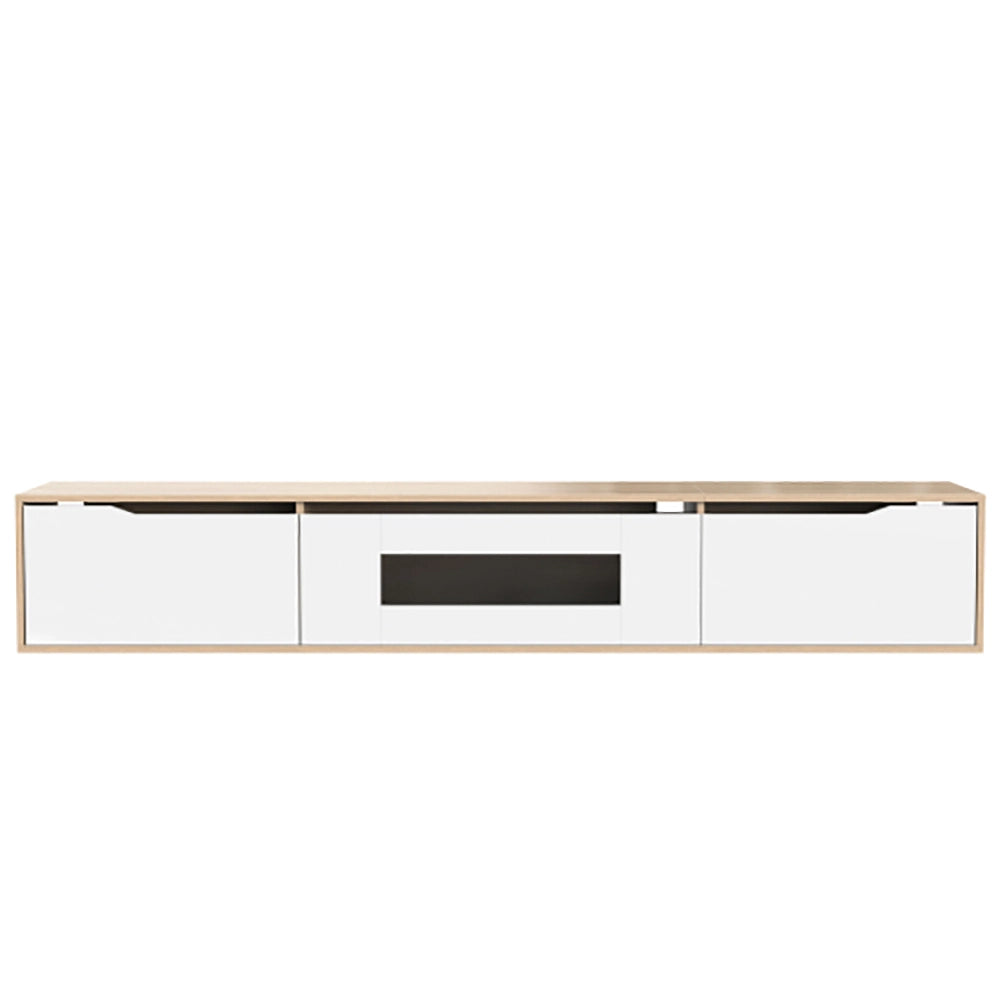 Armadio TV con illuminazione LED a colori - Xylo - Bianco lucido e colore legno
