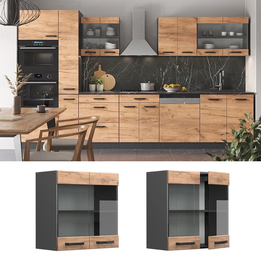Mobile da cucina in vetro R-Line Rovere dorato/Antracite 60 cm Vicco