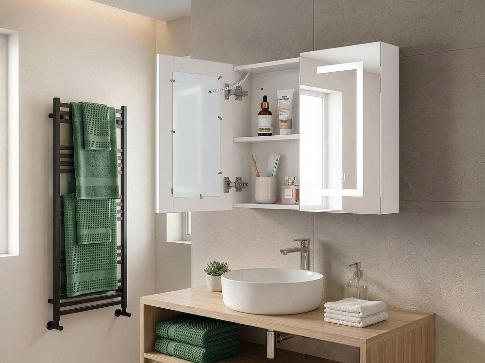 Moderno Armadietto a Muro da Bagno Nero a Specchio 88 x 40 x 35 cm