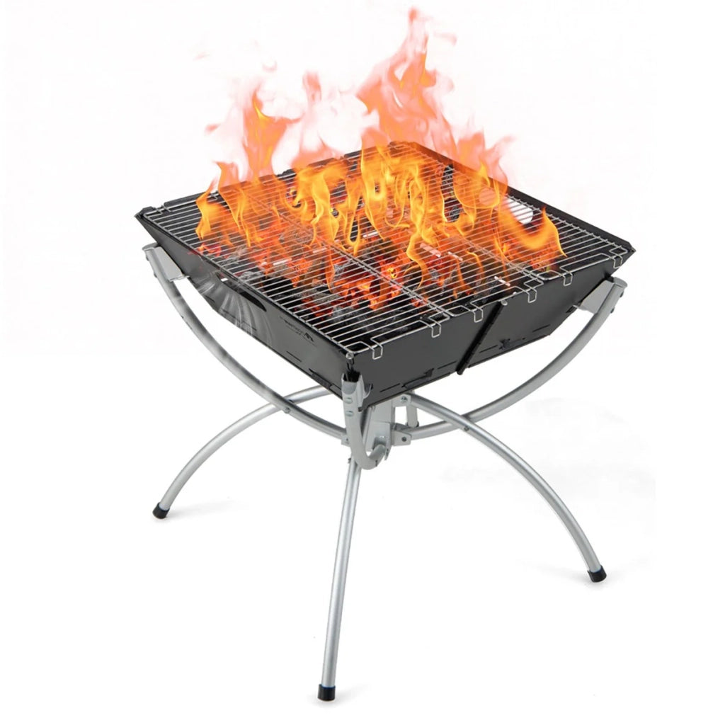 Braciere pieghevole da esterno 45 x 45 x 49 cm 3 in 1 facile da trasportare con i guanti atmosfera accogliente acciaio inox nero 20_0021155