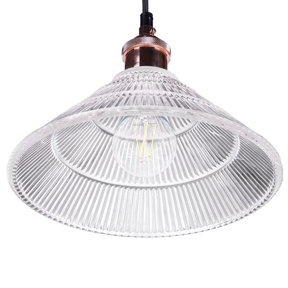 Lampada a Sospensione lampadario Industriale Vintage Rame Vetro Trasparente