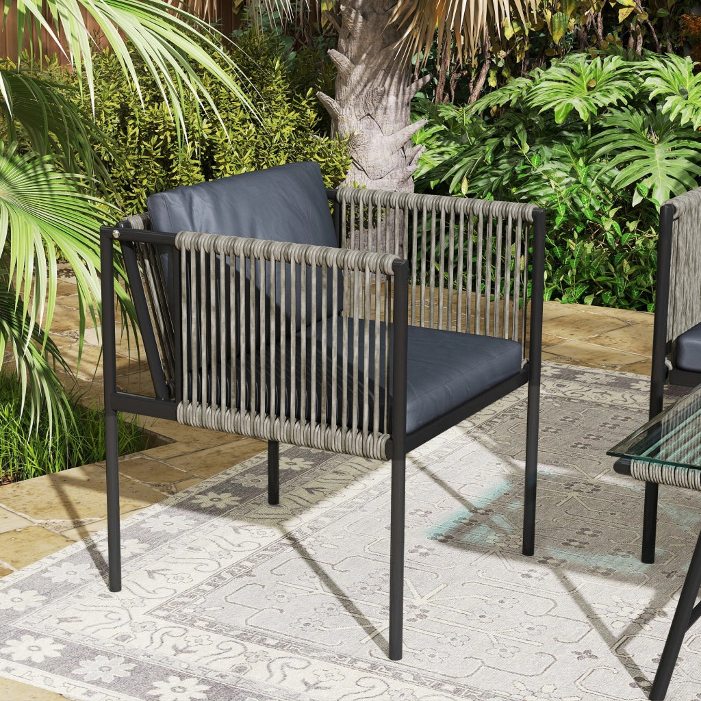 Set Salotto da Giardino con 2 Poltrone Divanetto e Tavolino da Caffè in Vetro in Rattan Grigio