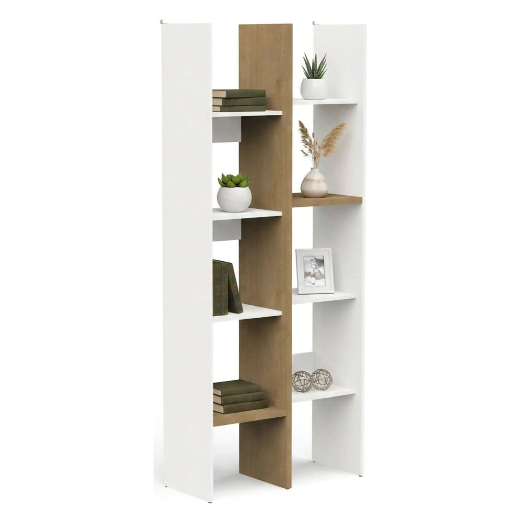 Libreria Badia, Scaffale da ufficio, Mobile portalibri, Biblioteca, 76x33 h183 cm, Rovere e Bianco