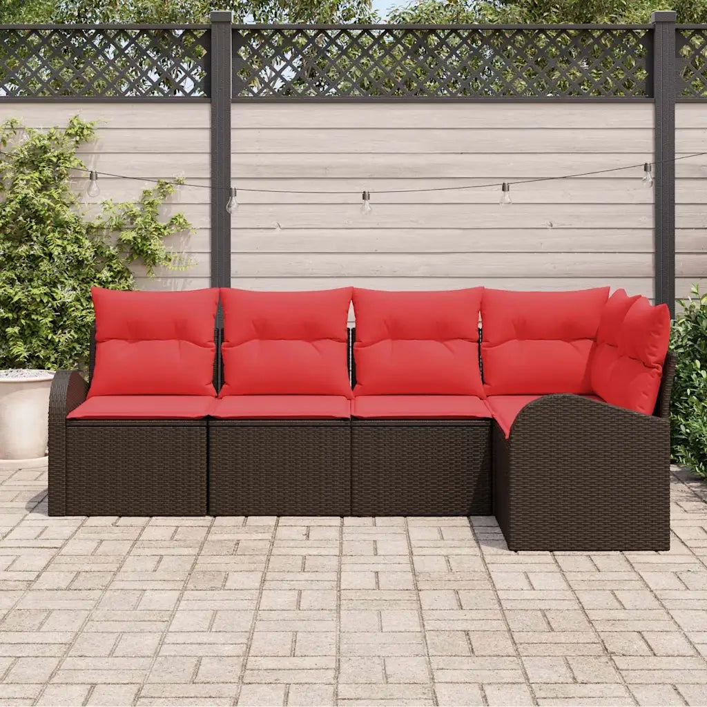 Set Divano da Giardino 5 pcs Marrone polyrattan