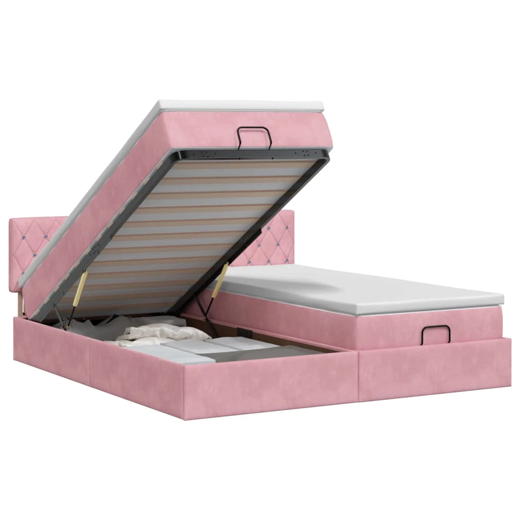 Letto ottomano con materasso con testiera 2 pcs Rosa Velluto 3456737