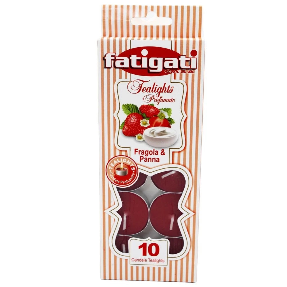 Trade Shop - Set 12pz Da 10 Candele Profumate Tealight Lumini Rotondi Fragranza Fragola & Panna 473564 -