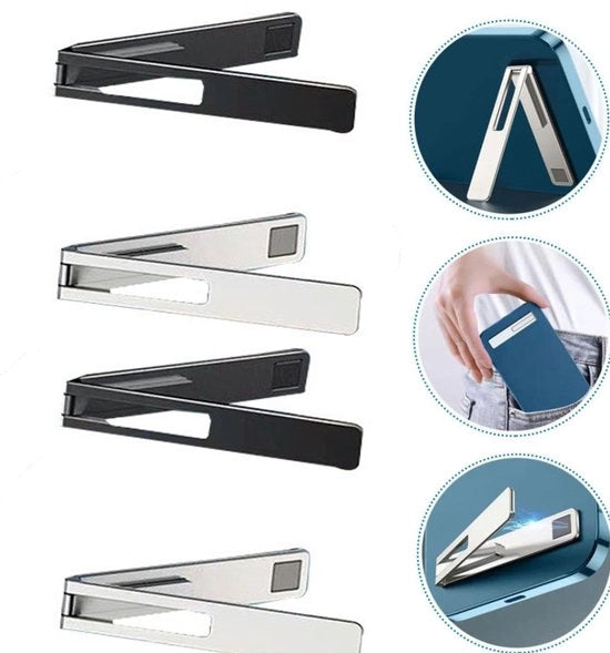 4 pezzi - supporti di telefono ultradunni in lega - con adesivo self-adesivo - Regolabile - Portatile - Ultra Sottile - Verticale - Ripiegabile e magnetico - Adatto per casa/ufficio/viaggio - Argento