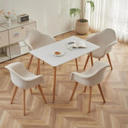 GrandCA HOME Set Tavolo da Pranzo e Sedie, Tavolo da Pranzo Quadrato da 110cm e 4 Poltrone in Lino Patchwork Adatte a Sala da Pranzo, Cucina, Soggiorno (Bianco + Cachi)