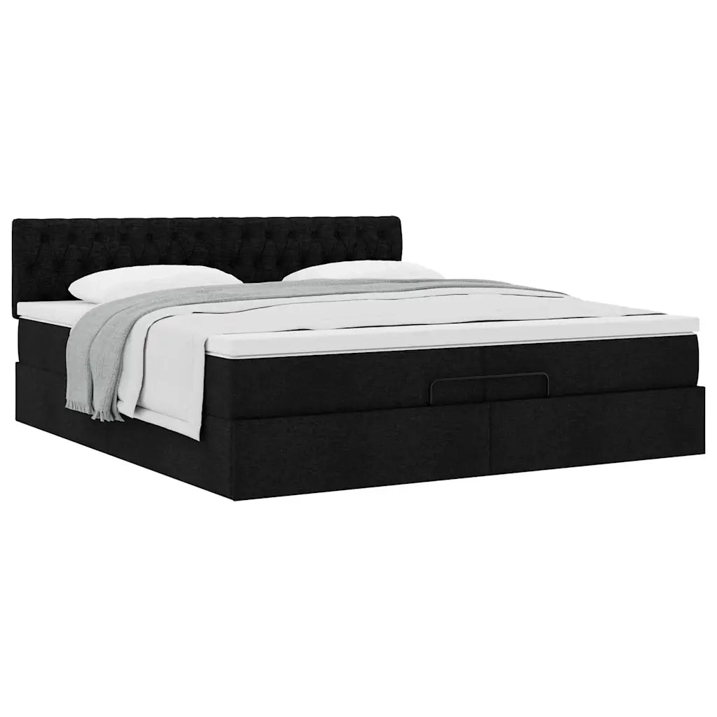 Struttura Letto Pouf con Materasso Nero 200x200 cm in Tessuto 3311569