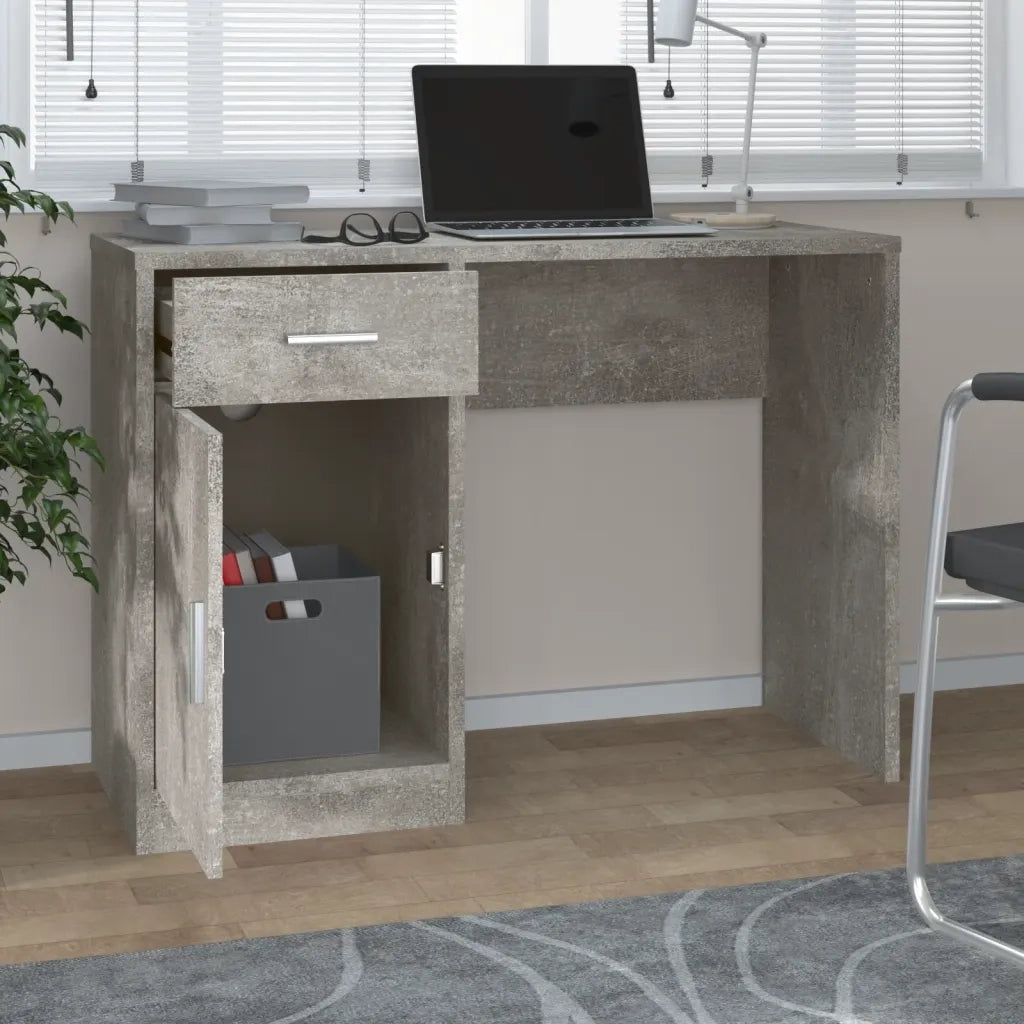 Scrivania | Tavolo da Ufficio Cassetto Grigio cemento 100x40x73cm Legno Multistrato