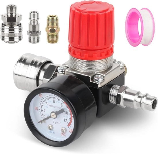 Regolatore di pressione dell'aria con manometro 1/4 pollici - 175 psi per compressore d'aria
