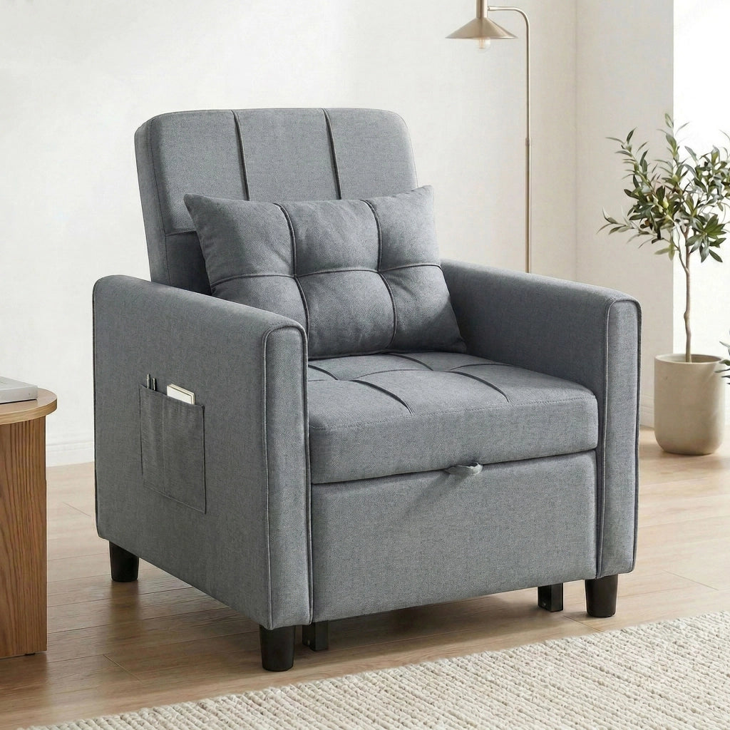 Divano Letto Pieghevole con Schienale Regolabile ¨C zephmum ¨C Grigio