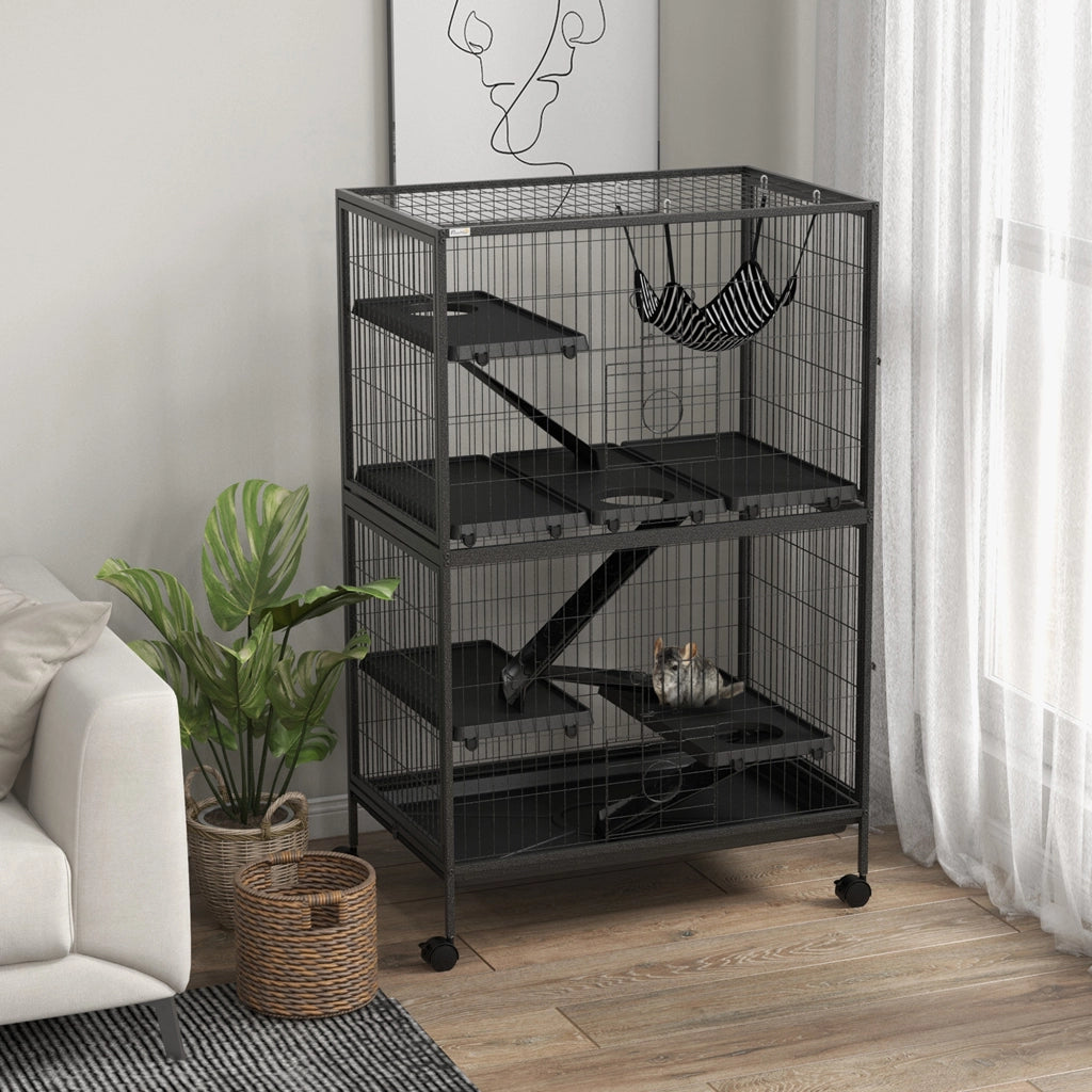 Gabbia per Animali Domestici con Ruote ¨C zephmum ¨C Grigio 80x52x128 cm