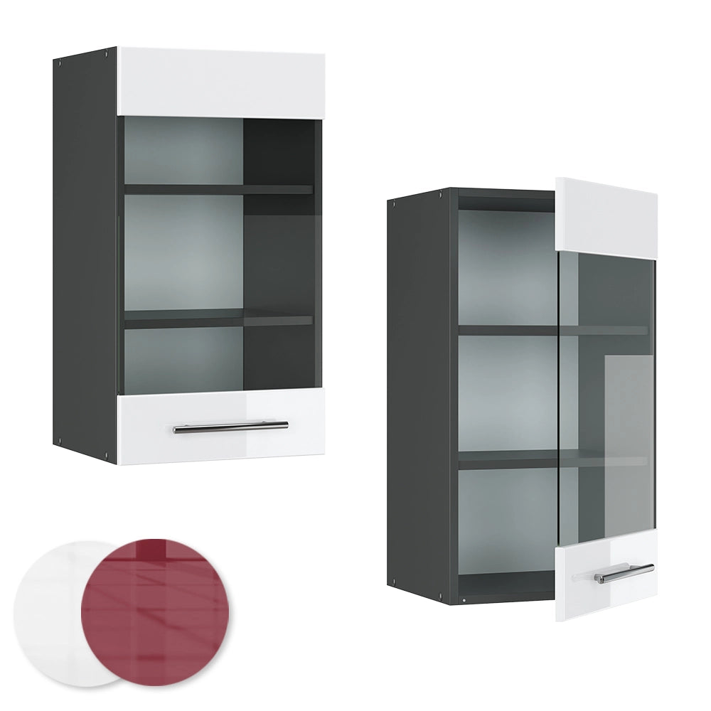 Mobile da cucina in vetro Fame-Line Bianco lucido/Antracite 40 cm Vicco