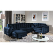 Divano angolare panoramico convertibile U HASGARD 326 cm blu notte velluto con contenitore