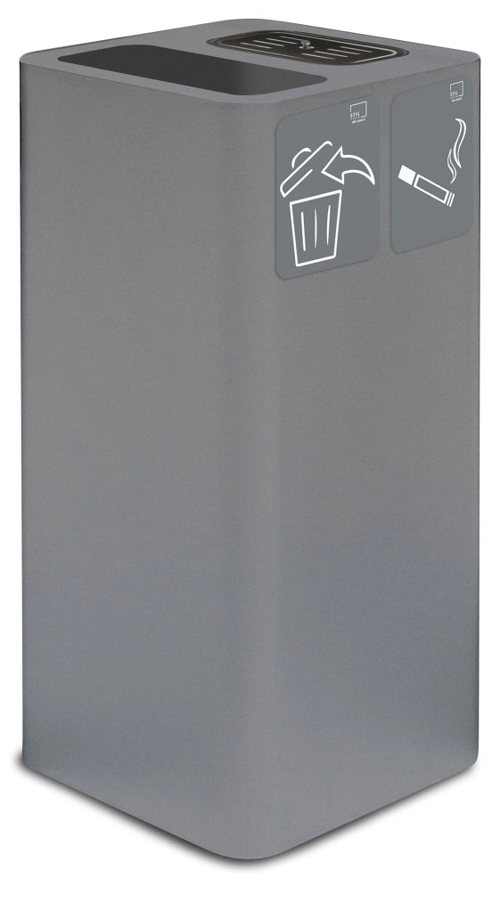 Pattumiera Per Raccolta Rifiuti 38x38xh80 cm In Acciaio Verniciato con Coperchio Basculante Grigio