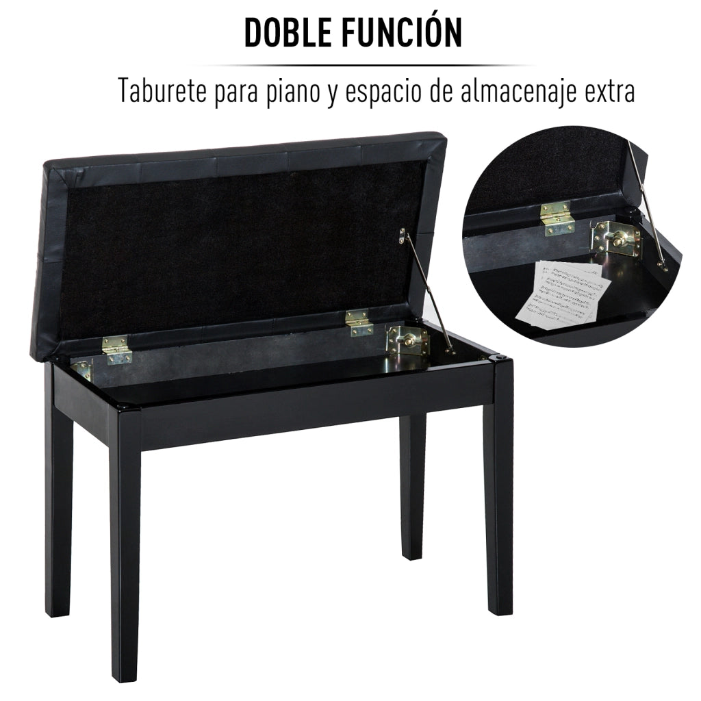 Sgabello da Pianoforte con Sgabelo Imbottito e Sottosella ¨C zephmum ¨C 76x36x50 cm Nero