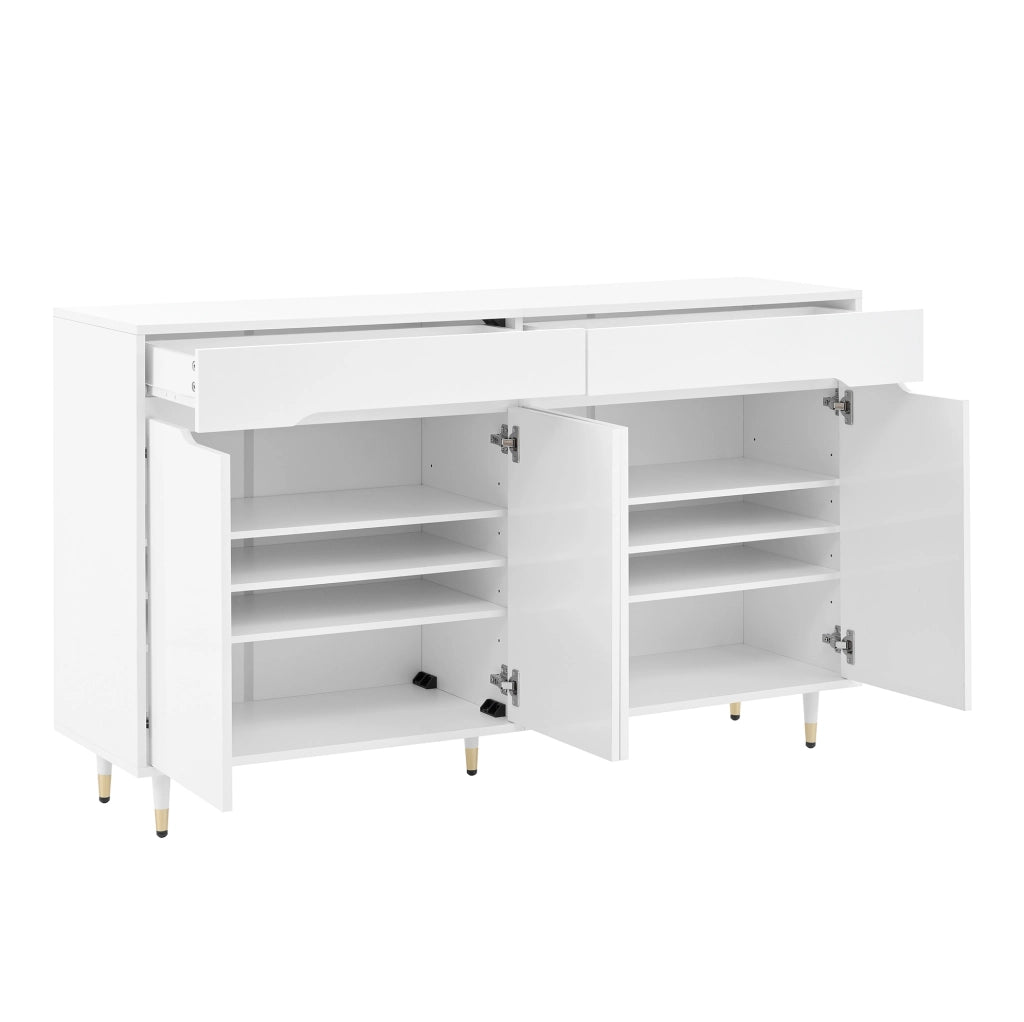 Scarpiera 140x39x84 cm con 2 ante; 2 cassetti e ripiani regolabili in pannello truciolare bianco e oro
