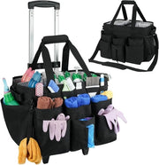 Organizzatore per la pulizia, grande organizzatore per strumenti di pulizia con carrello rimovibile/manubrio rimovibile/divisori rimovibili/altezza regolabile, borsa portatile per strumenti di pulizia per auto, giardino, nero (solo borsa)