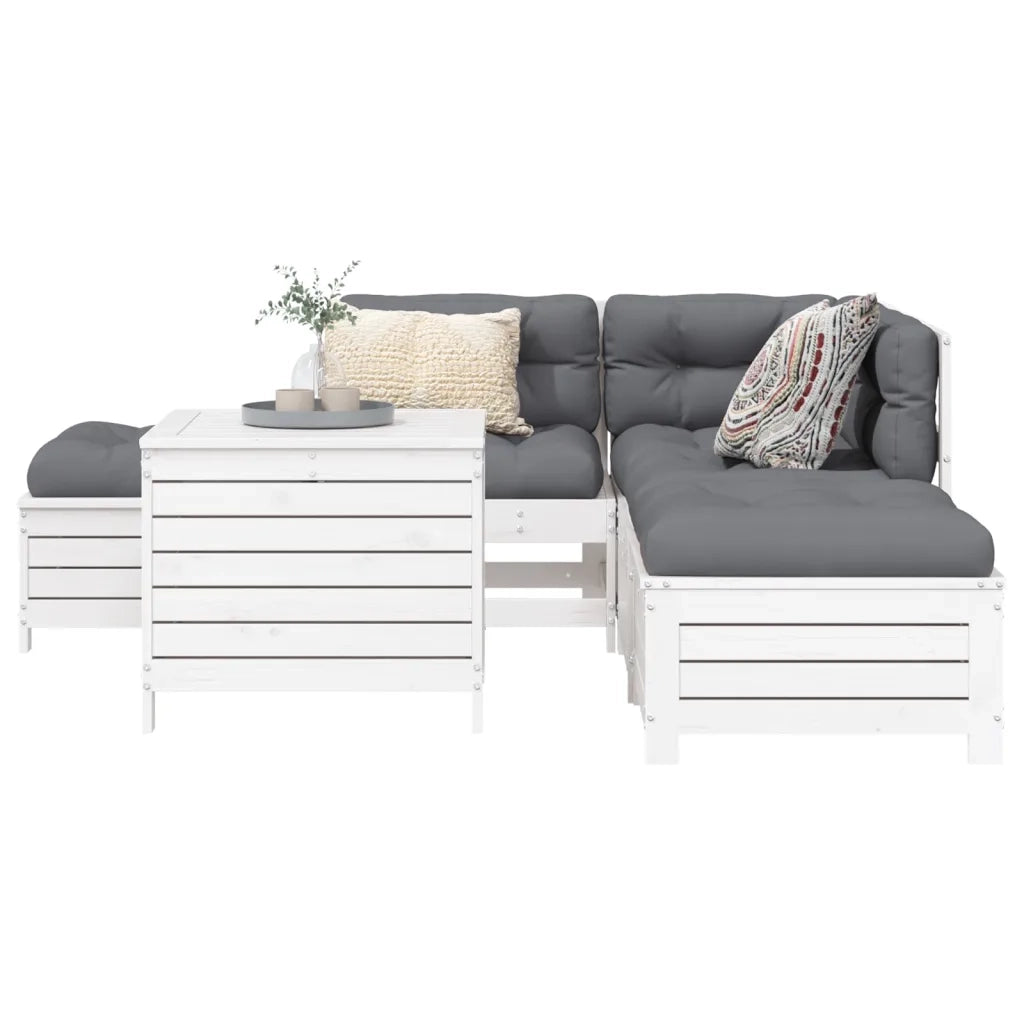 Set Divani da Giardino 6 pz Bianco in Legno Massello di Pino 3250705