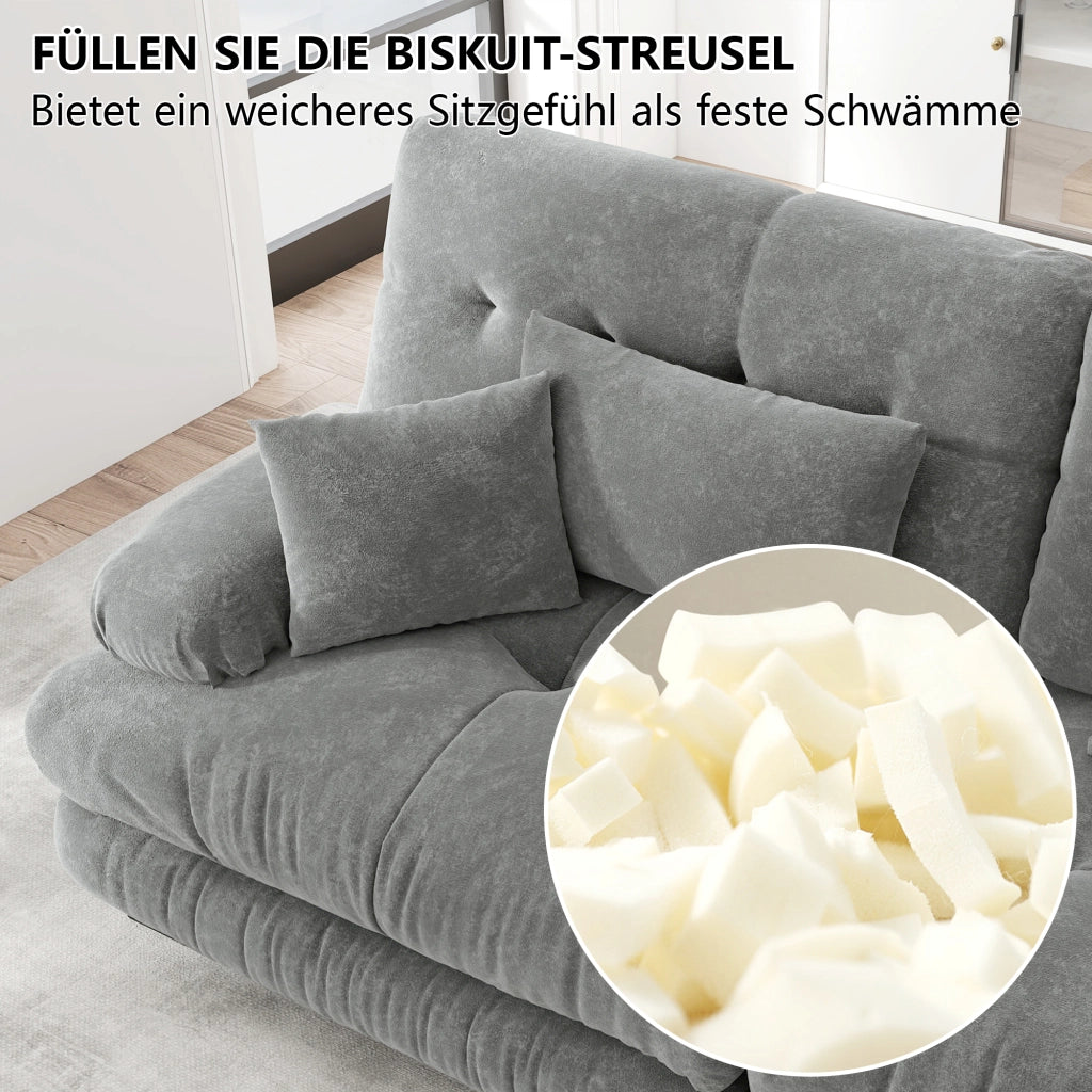 Divano modulare con ottomani mobili; seduta profonda; in ciniglia; grigio