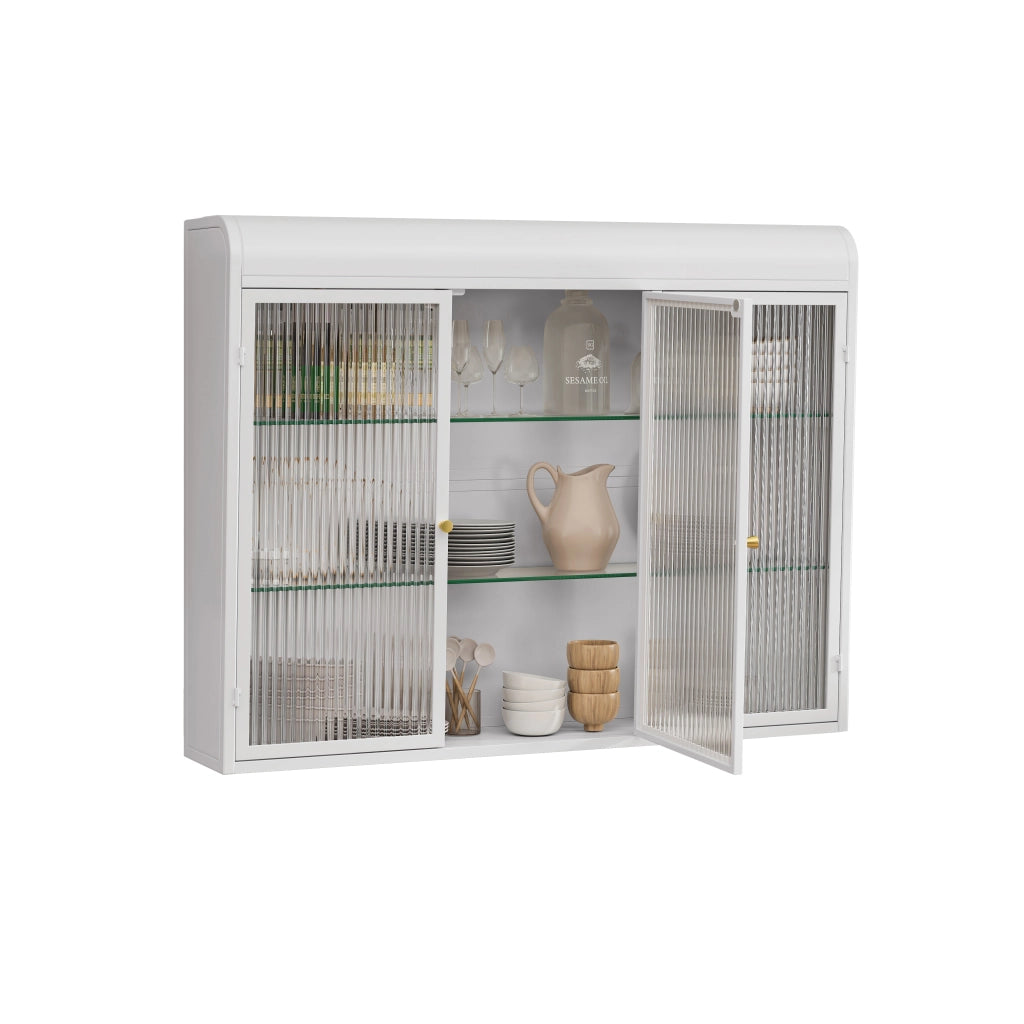 Pensile con 3 Ante in vetro; per Cucina Bagno Soggiorno; in Vetro e Metallo; Bianco