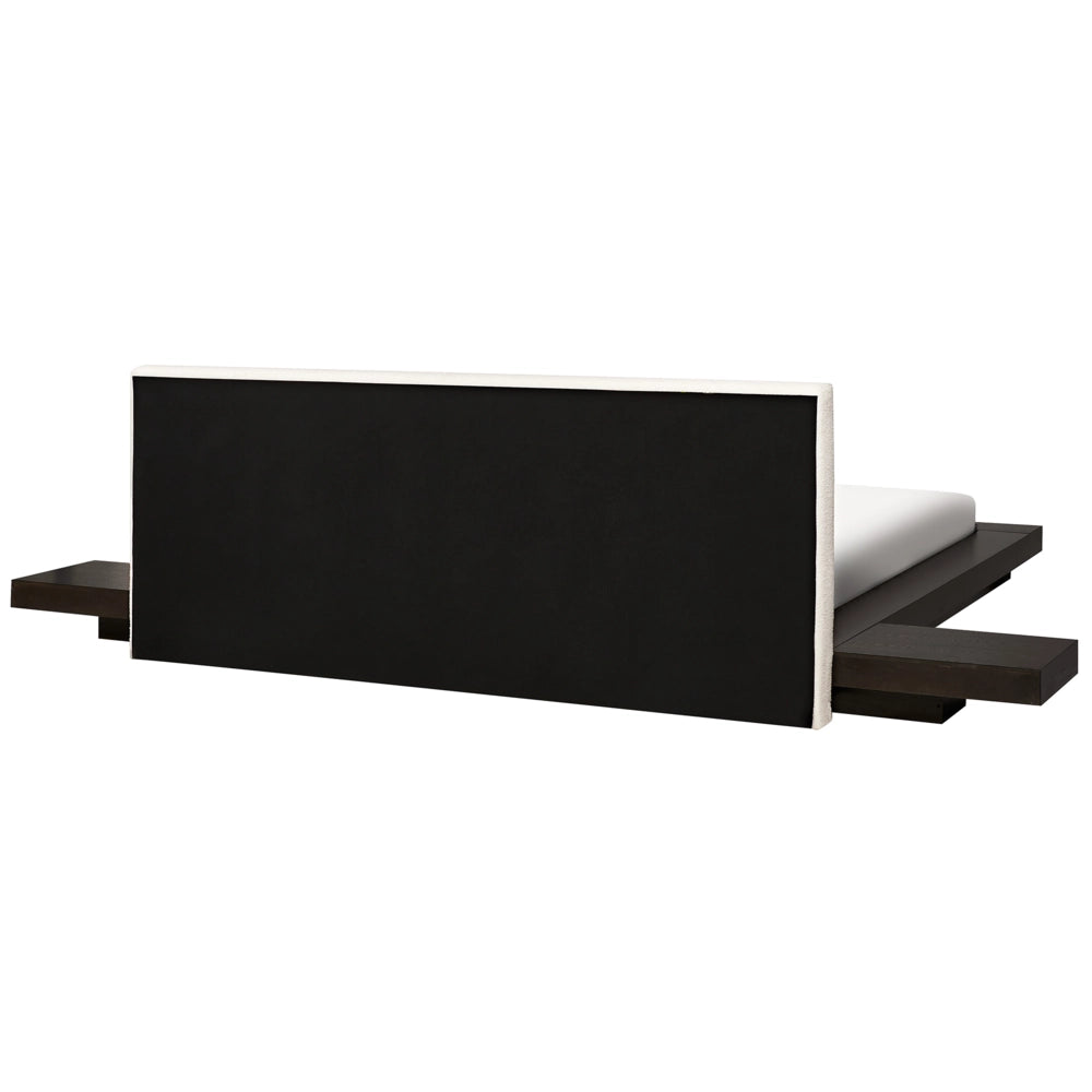 Letto ad acqua in stile giapponese, testiera in legno di frassino scuro bouclé 180 x 200 cm legno basso con materasso camera da letto