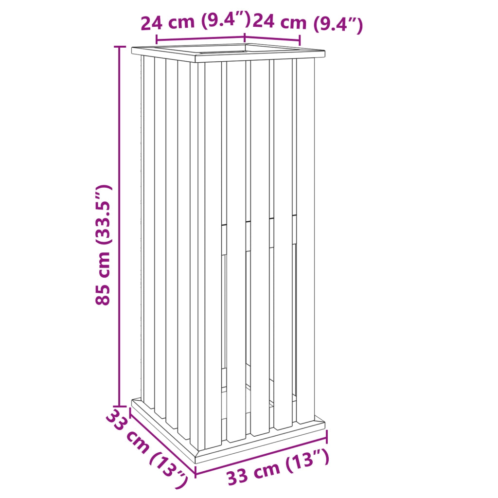 Vaso da Giardino con Rivestimento 33x33x85 cm Legno di Pino Impregnato