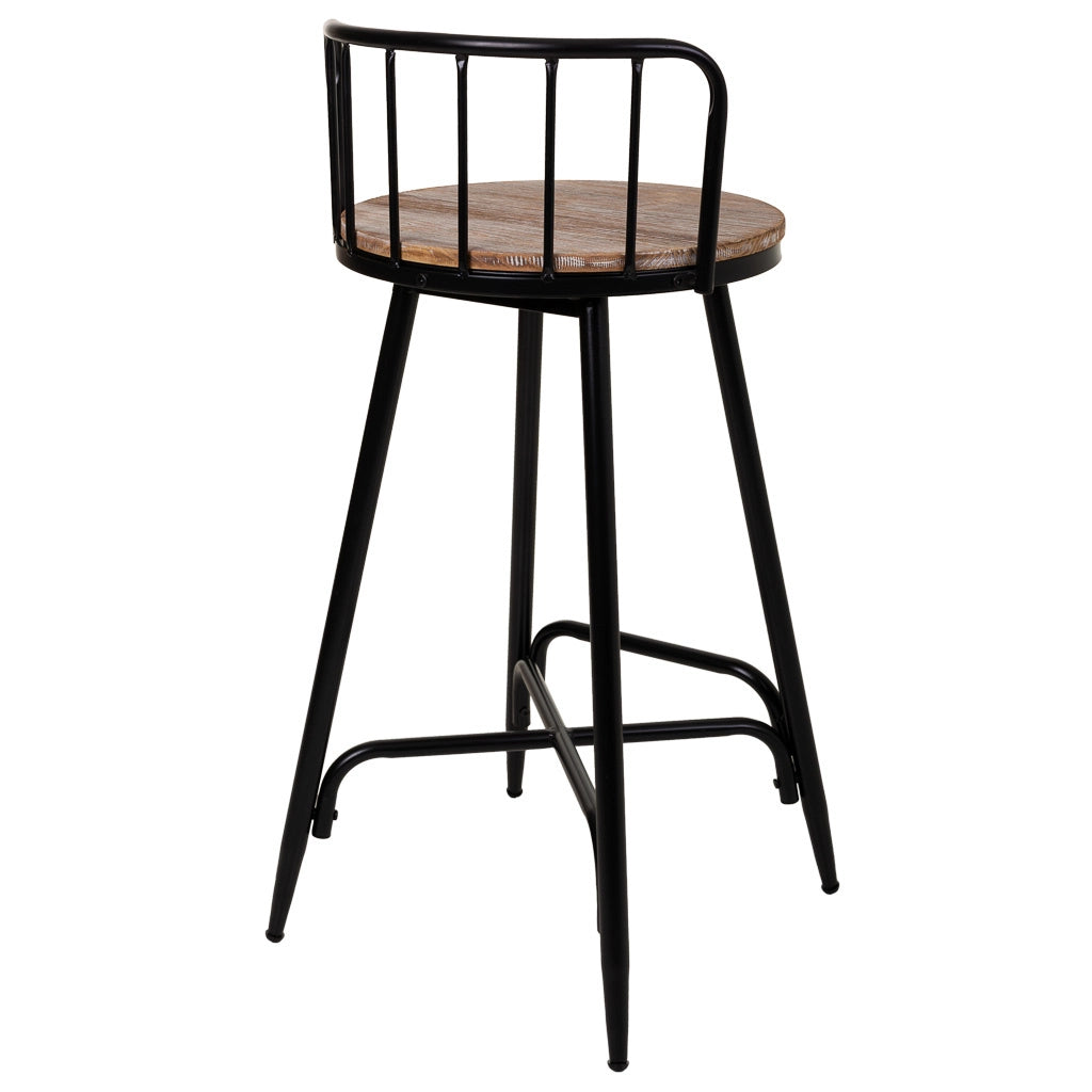 Sgabello con schienale metallo e legno nero 41x41x88