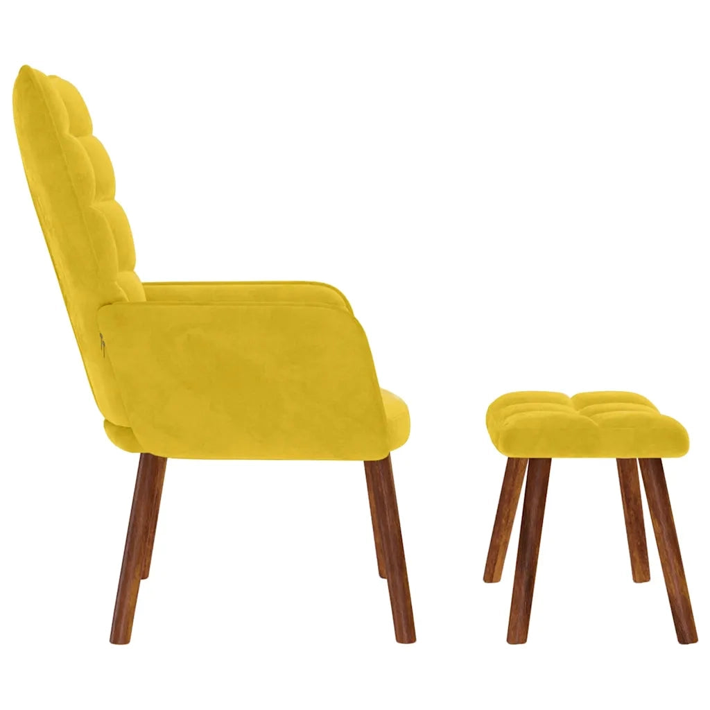 Divano Sedia-Poltrona Relax con Sgabello in Velluto Giallo