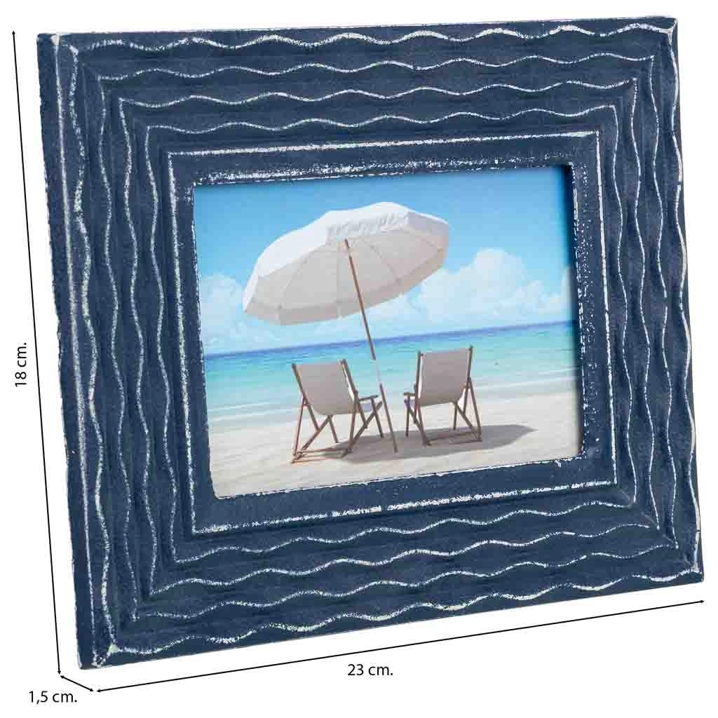 Cornice portafoto in legno blu, 18 x 15 cm (altezza), 23 x 1,5 x 18 cm (altezza)