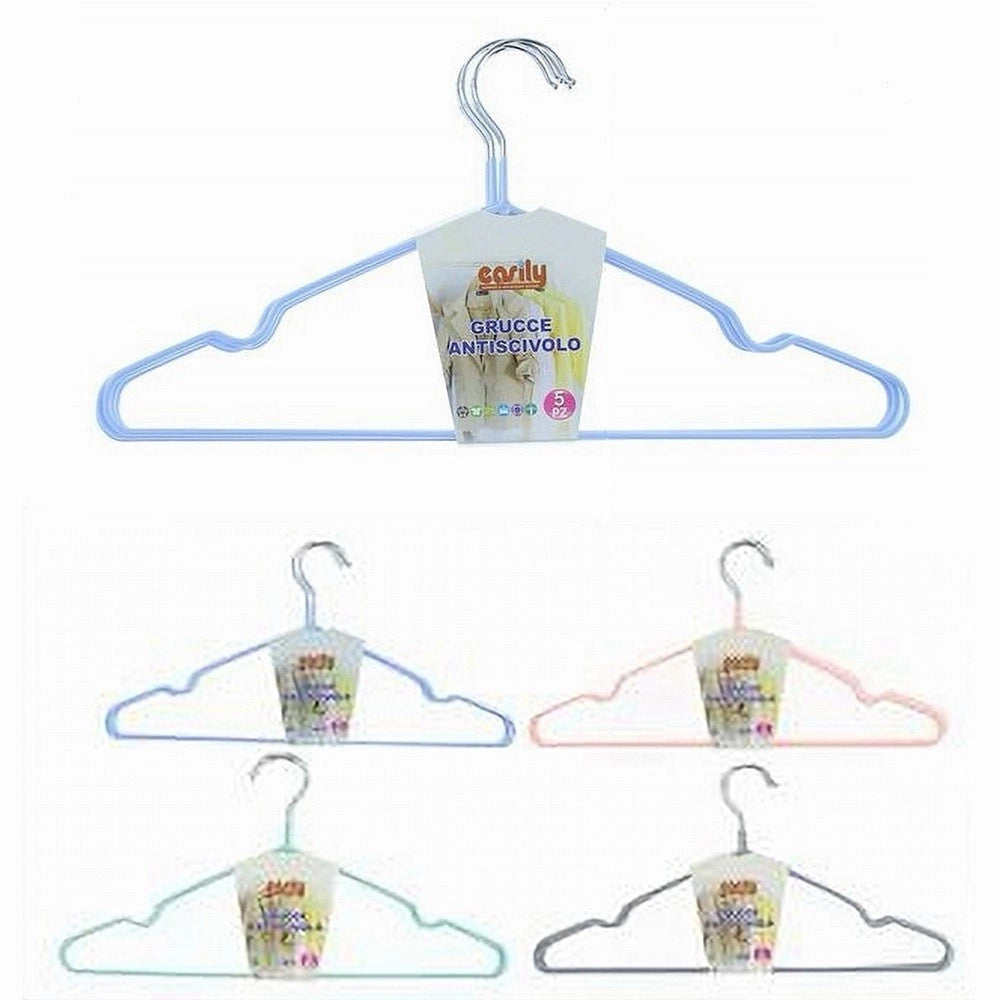 Trade Shop - Set 5pz Grucce Stampelle Appendiabiti Antiscivolo Vestiti 40cm Vari Colori 10457 -
