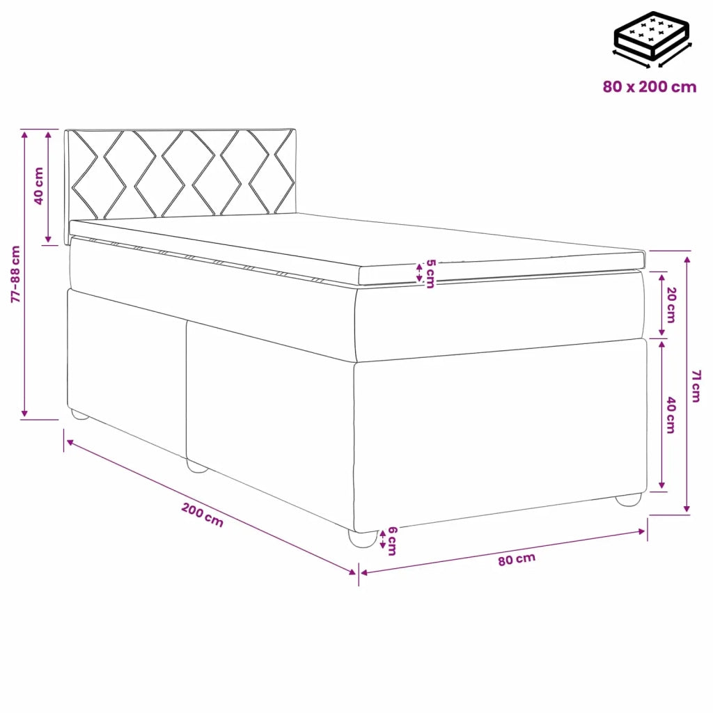 Letto box spring con materasso Blu Scuro 80 x 200 cm Velluto 3451575