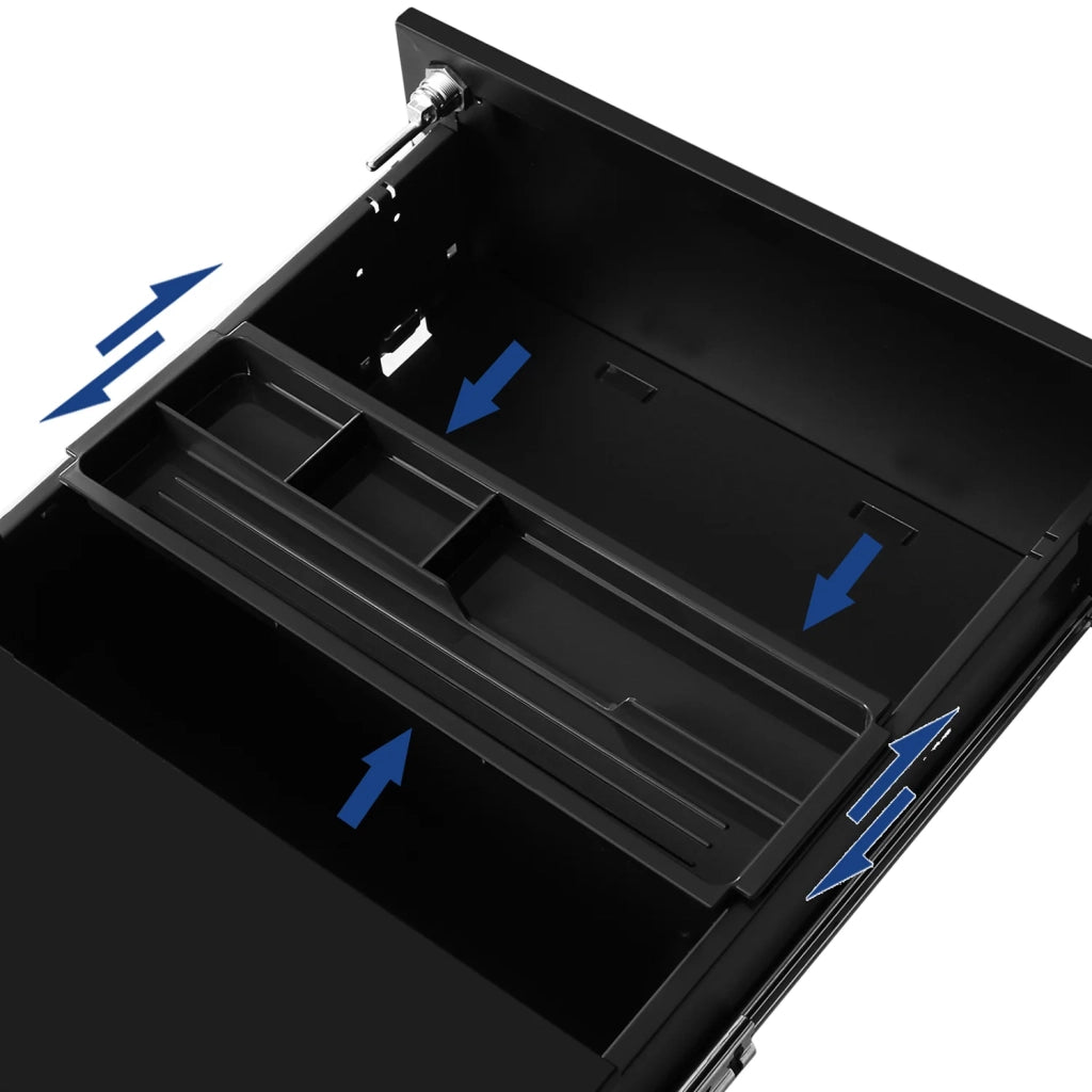 Mobiletto portaoggetti con serratura 3 cassetti per documenti e cancelleria premontato per l'ufficio domestico 39 x 45 x 55 cm nero opaco 12_0004819