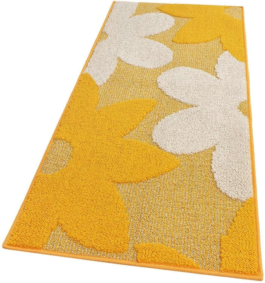 Tappeto Cucina 3D Fiore 50x135 cm Tridimensionale Morbido Moderno Passatoia Antiscivolo Giallo