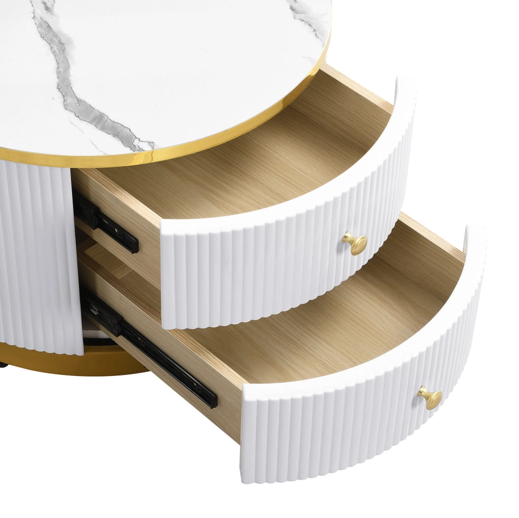 Set di 2 tavolini da caffè rotondi 60x60x45;5 cm e 50x50x32 cm; bianco lucido