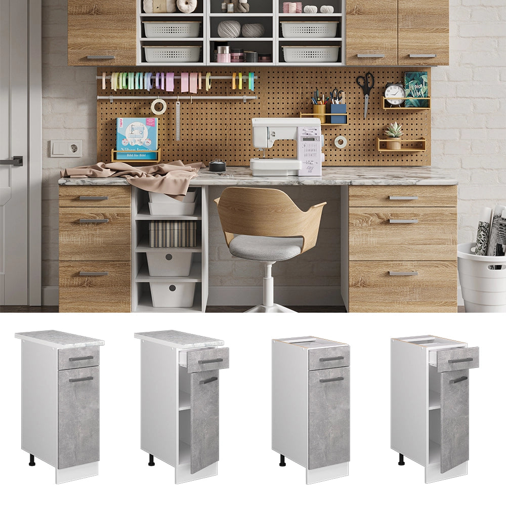Vicco Base universale Calcestruzzo 30 cm con cassetto, con piano di lavoro