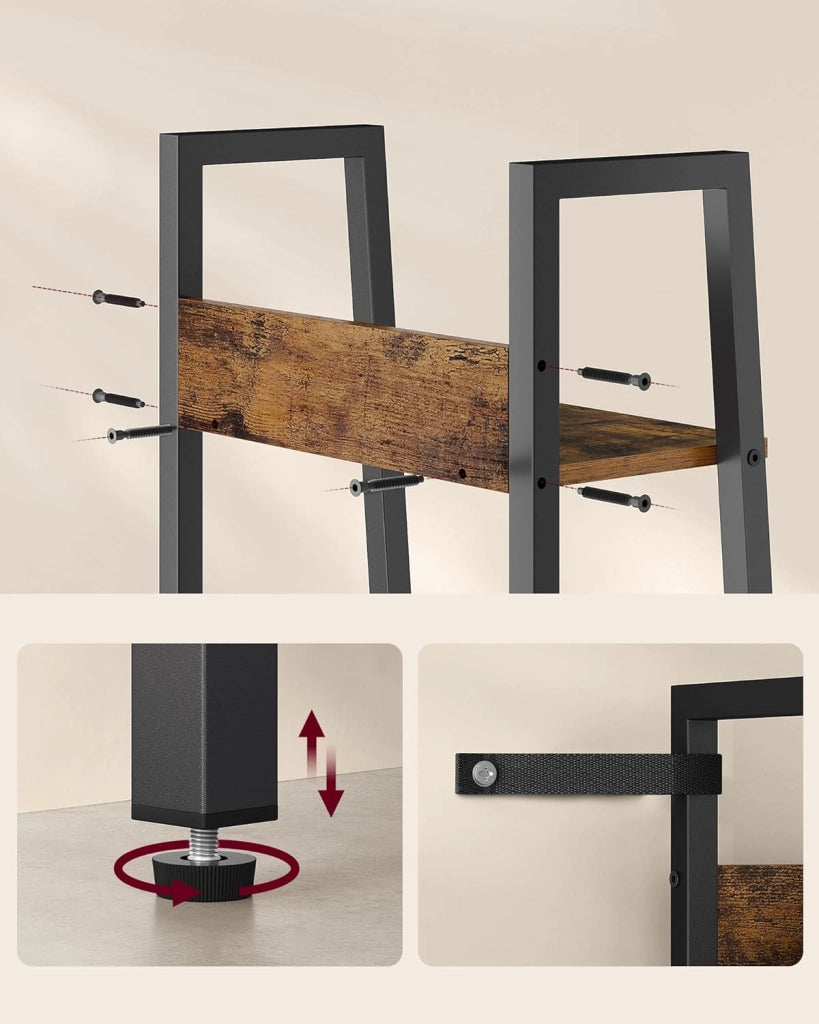 VASAGLE Scaffale a scala a 5 livelli, mobile portaoggetti su piedistalla, scrivania, soggiorno, camera da letto, cucina, stile industriale, marrone rustico e nero LLS109B01
