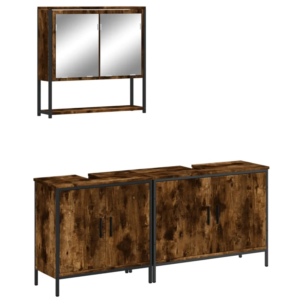 Set Mobili da Bagno 3 pz Rovere Fumo in Legno Multistrato 3214672