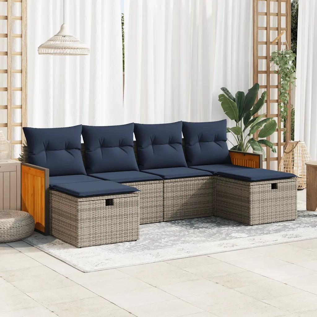 Set Divano da Giardino 6 pz con Cuscini Grigio in Polyrattan 3326058